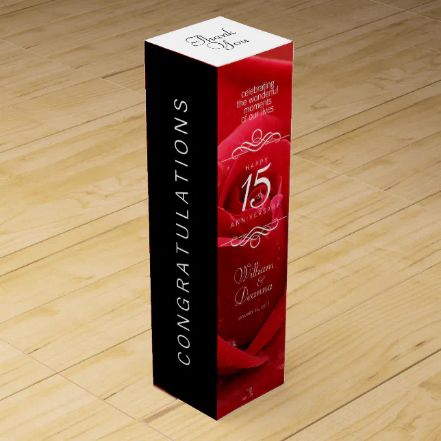 Elegant 15th Rose Wedding Anniversary Celebration Wine Box