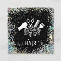 *~* Comb Scissors Flowers Brush Glitter  AP6  Square Business Card