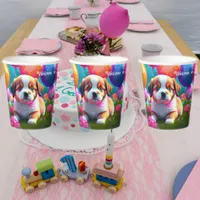 Cute puppy with balloons - birthday  paper cups