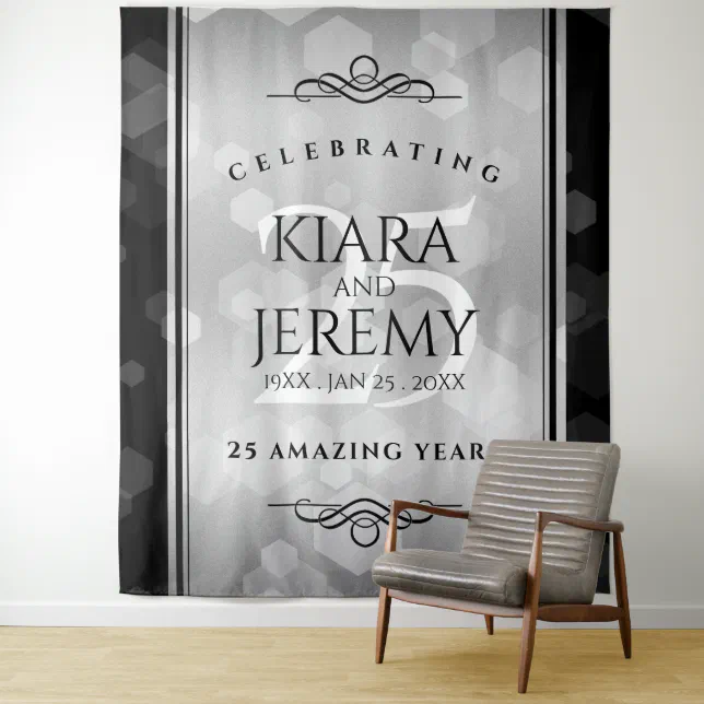 Elegant 25th Silver Wedding Anniversary Tapestry