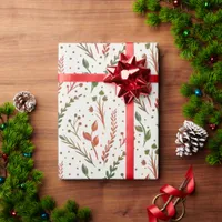 Modern Botanical Christmas Red and Green Wrapping Paper