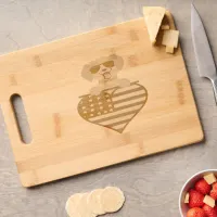 Puppy Wearing Sunglasses USA Flag Heart Wood Cutting Board