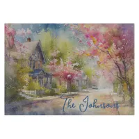 Charming Village Street in Spring Cutting Board