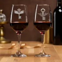 Set of Steampunk Winged Key Designs Wine Glass