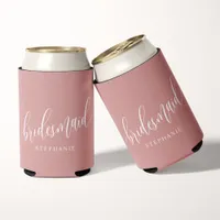 Dusty Rose Pink Bridesmaid Modern Script  Can Cooler