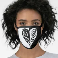 Bold Black and White Filigree Heart Design Face Mask