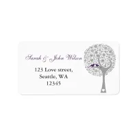 whimsy tree purple lovebirds return address label