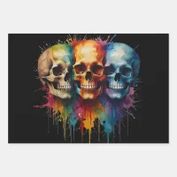 Cute Skull Watercolour with Paint Splattered Wrapping Paper Sheets