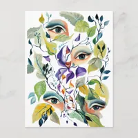 Handpainted Elegant Feminine Eyes Colorful Leaves  Postcard