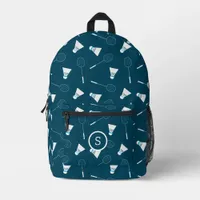 Badminton Player Shuttlecocks and Rackets Monogram Printed Backpack