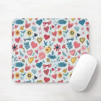 Crayon Pastel Heart & Flowers Mouse Pad