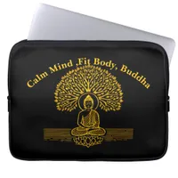 Gold Buddha Under a Tree With Lotus Flower Laptop Sleeve