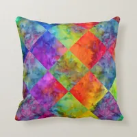 [Harlequin Tie-Dye] Diamond Fractal Checkered Throw Pillow