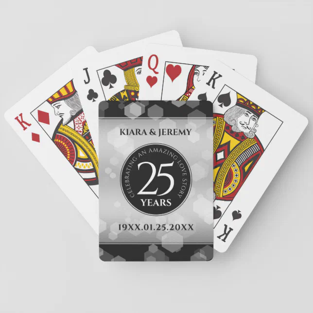 Elegant 25th Silver Wedding Anniversary Poker Cards