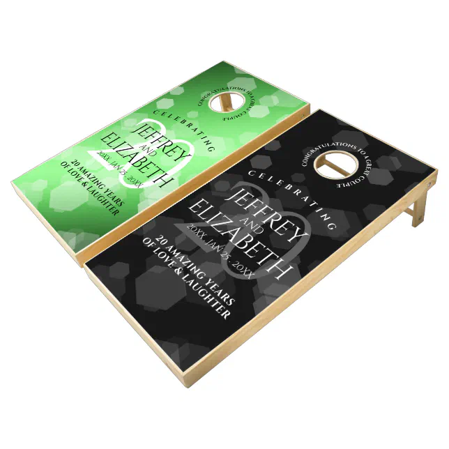 Elegant 20th Emerald Wedding Anniversary Cornhole Set