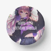 Pretty Anime Girl Personalized Birthday Paper Bowls