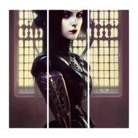 Gothic Girl Steampunk Different Colored Eyes Triptych