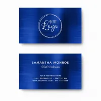 Your Logo Here Faux Royal Navy Blue Ombre Foil Business Card