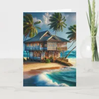 Pretty Log Cabin Beach House Happy Birthday Card