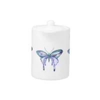 watercolor aqua blue purple butterfly teapot