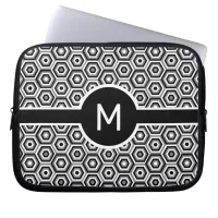 Single-Letter Monogram on Black and White Hexagons Laptop Sleeve