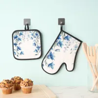 Coastal Blue and white floral bluebells Oven Mitt & Pot Holder Set