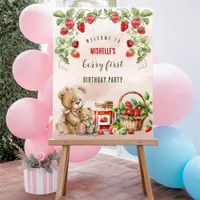 Berry First Strawberry and Bear Birthday Acrylic Sign