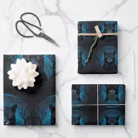 Black Wild Leopard forest Blue background Wrapping Paper Sheets