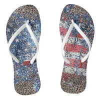 *~* Distressed Leopard Grunge American Flag AP27  Flip Flops