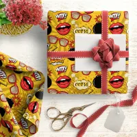 The Bomb Retro Lips Red/Gold ID553 Wrapping Paper