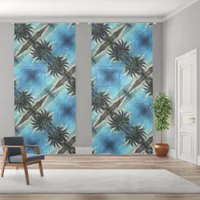 Caribbean Blue Digital Art tiled pattern Sheer Curtains