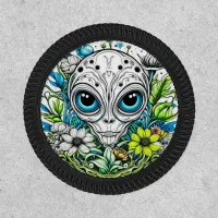 Extraterrestrial Alien in Flowers Starry Night Patch