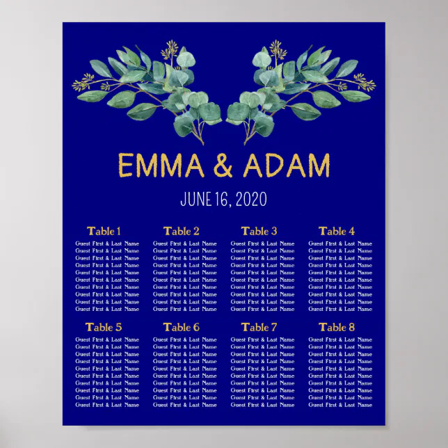 Simple Eucalyptus Greenery Navy Blue and Gold Poster