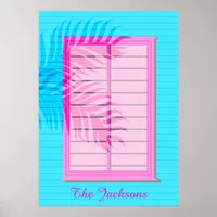 Pastel Pink Blue West Indian Wooden Beach Shack Poster