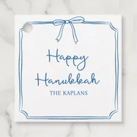 Custom Name Elegant Blue Bow Hanukkah GIft Favor Tags