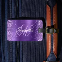 Purple Glitter Amethyst Foil Fancy Monogram Luggage Tag