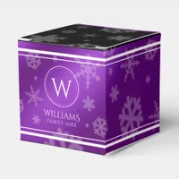 Festive Purple Foil Snowflakes Monogram Name Favor Boxes