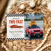 Two Fast Race Car Boy 2nd Birthday Party Photo Invitation