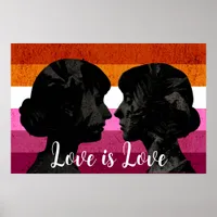 Lesbian Flag with Two Woman Silhouettes  Poster