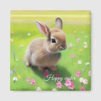 Cute baby rabbit in a flower meadow   magnet