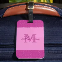 Girly pink glitter zigzag, monogram luggage tag