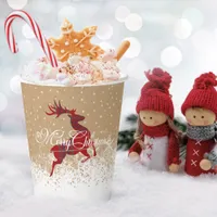 Merry Christmas Reindeer Tartan Red/Kraft ID590 Paper Cups