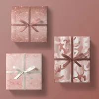 Rose Gold Glitter, Pink Marble + Glamouflage Camo Wrapping Paper Sheets