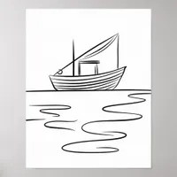 River Fishing Boat Line Art  Poster