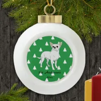 White Chihuahua White Christmas Trees Green Ceramic Ball Christmas Ornament