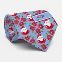 Santa Poinsettia Traditional Add Initial Christmas Neck Tie