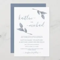 Wedding Boho Vines Simple Leaves Dusty Blue Invitation