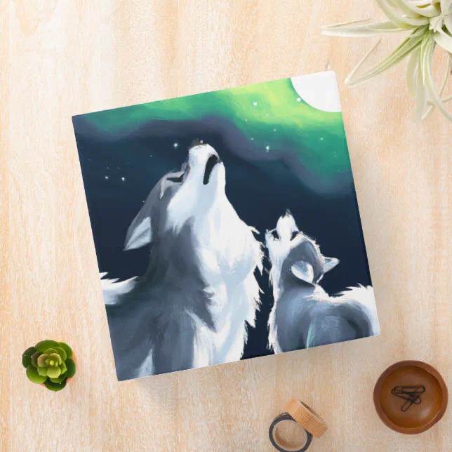Cute Wolf and Pup Howl at Full Moon 3 Ring Binder