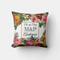 Personalized Floral Roses & Bird Wedding Pillow