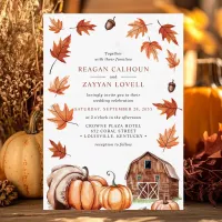 Rustic Barn Acorns Autumn Leaves Farm Wedding Invitation